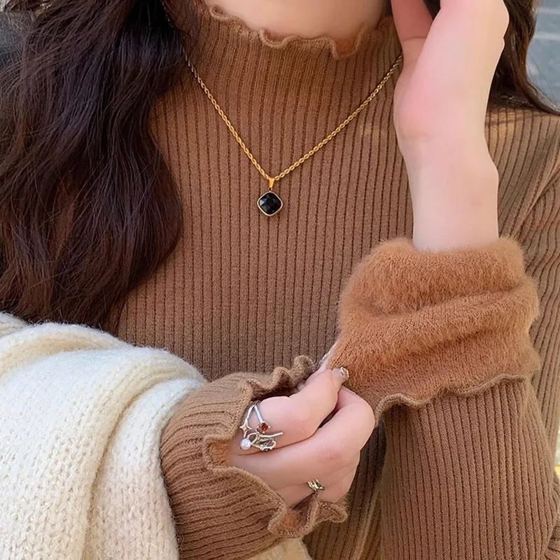 Sweaters Fleece-lined Knitted Sweater Women Pullovers New Long Sleeve Mock Neck Knit Sweater Pullover Women Tops Knitwears Q2163