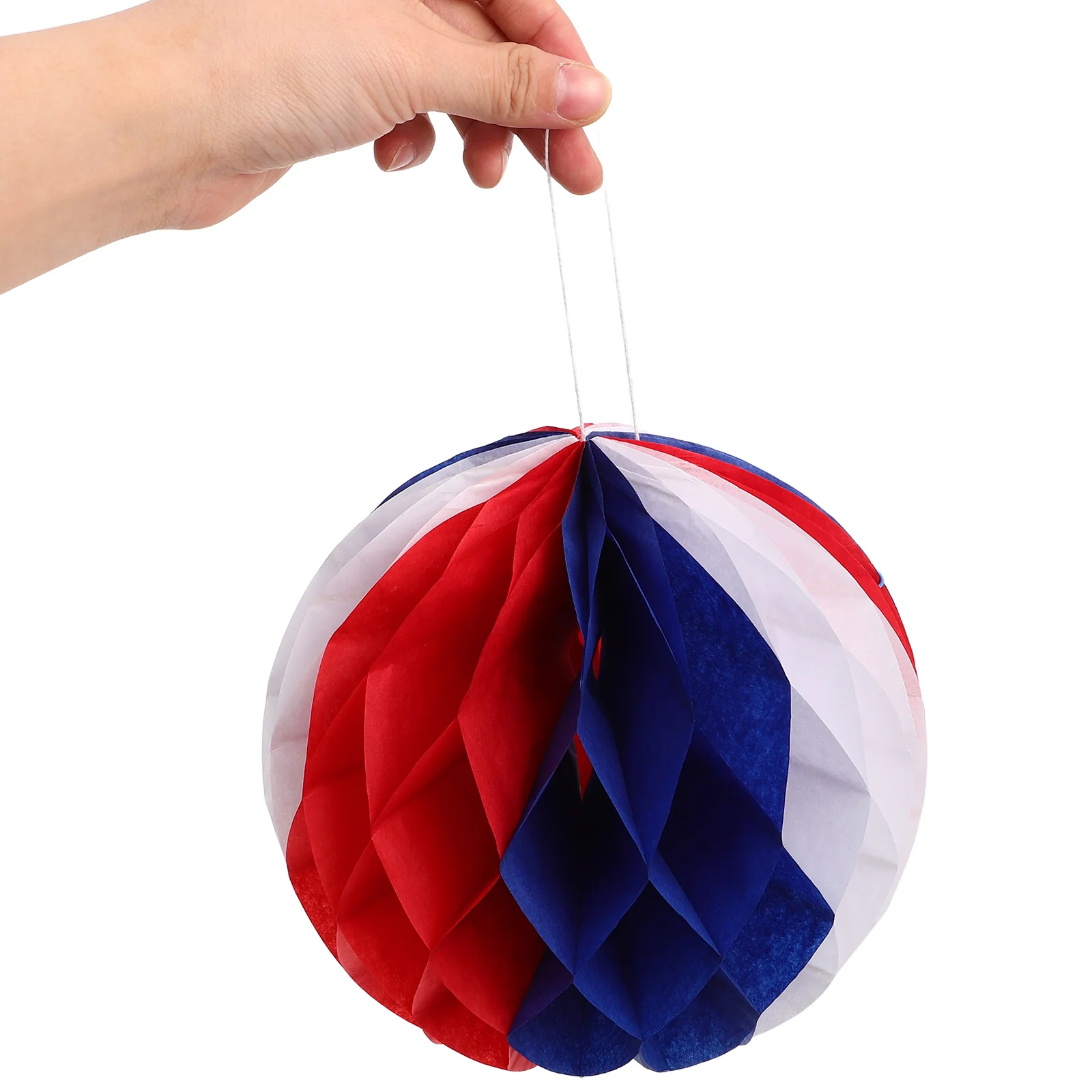 4 Uds. Colgante de bola de panal, pompones de papel, abanicos de tejido, decoración del Día de la independencia roja, blanca y azul, adorno colgante de guirnalda patriótica