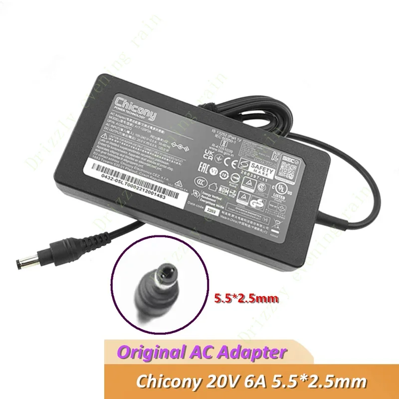 Orijinal a17-120p2a a120a057q chicy 20V 6A 120W AC adaptör şarj cihazı Intel NUC 13 Pro kiti mini PC dizüstü bilgisayar güç kaynağı 5.5mm