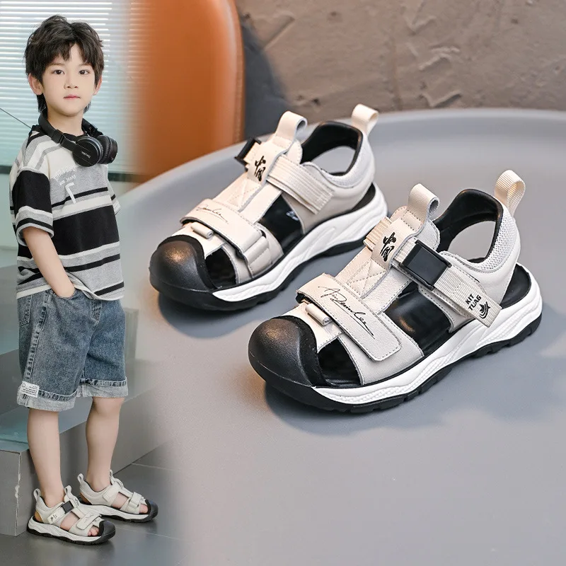 

Boys' Sandals 2025 New Summer Outdoor Children's Sports Beach Shoes Soft Bottom Closed-toe Anti Collision Kid's Casual Sandals