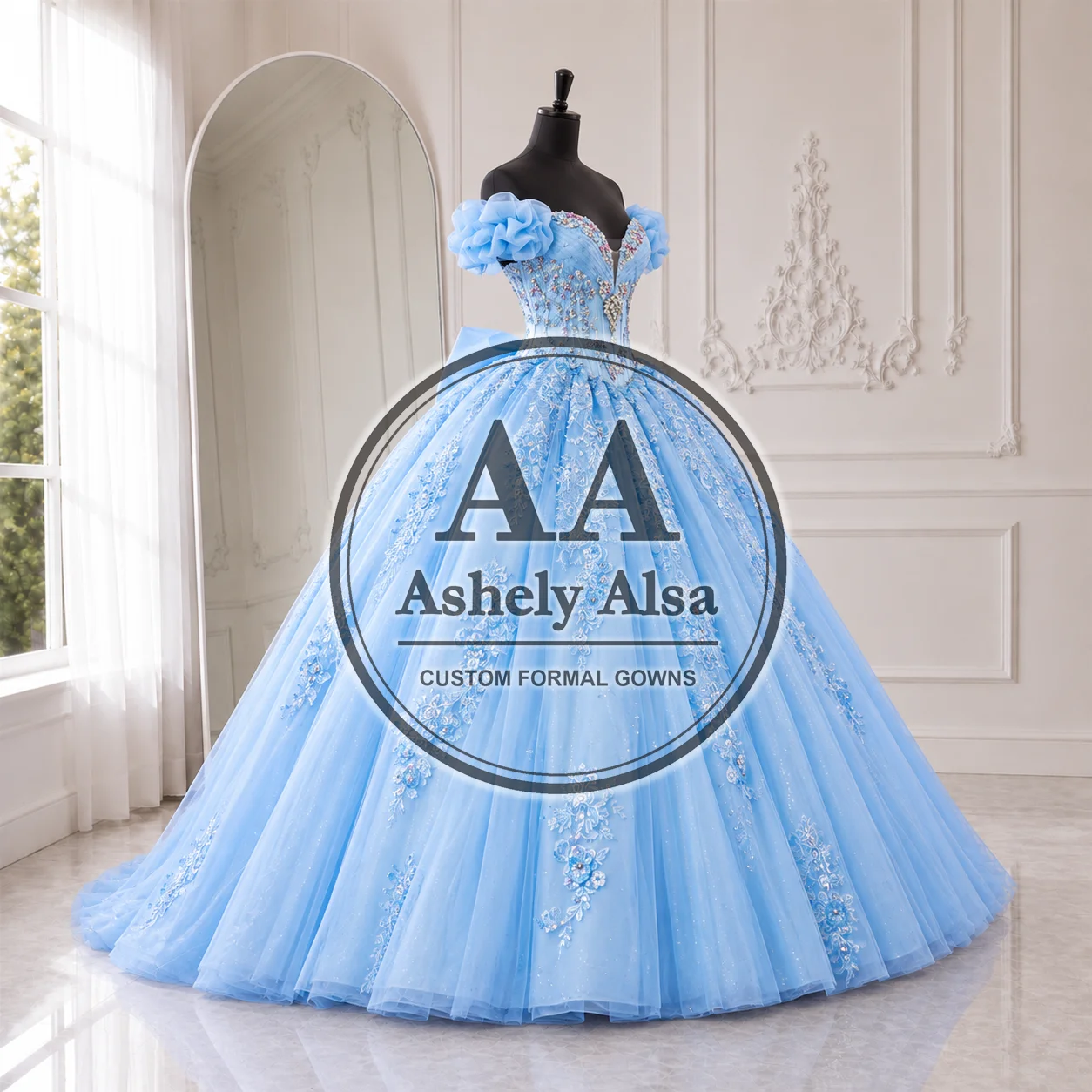 Light Blue Vestido De xv Quinceanera Off Shoulder Beaded Lace Up Ball Gown Tulle Prom Birthday Party Formal 2026 Custom AA835