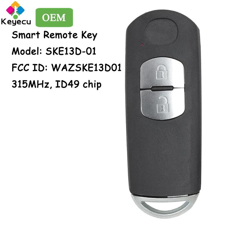 KEYECU OEM inteligentny zdalny kluczyk z 2 przyciskami 315MHz ID49 Chip dla Mazda CX-3 CX-5 Demio Axela Fob Model: SKE13D-01 WAZSKE13D01