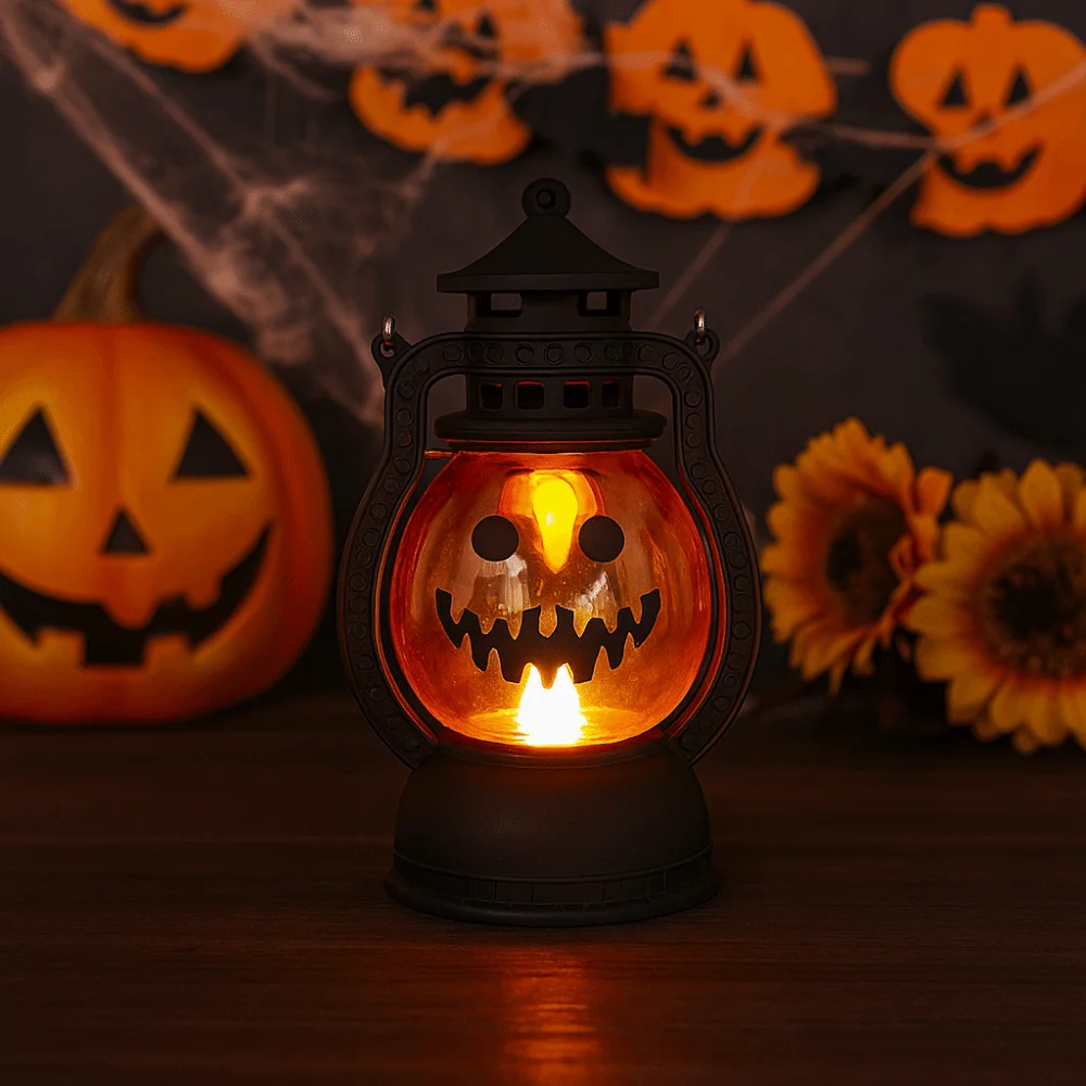 Creative Halloween Pumpkin Lantern Durable Plastic LED Night Light Pumpkin Shape with Handle Halloween Ornament Home Decor