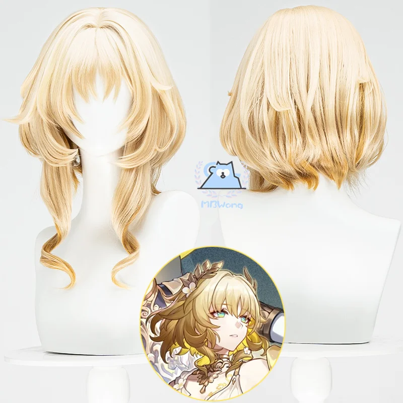 Honkai Star Rail Aglaea Cosplay Perücke Blonde Kurze Haare Amphoreus Die Goldweaver Halloween Party für Frauen Mädchen Rollenspiel Requisiten