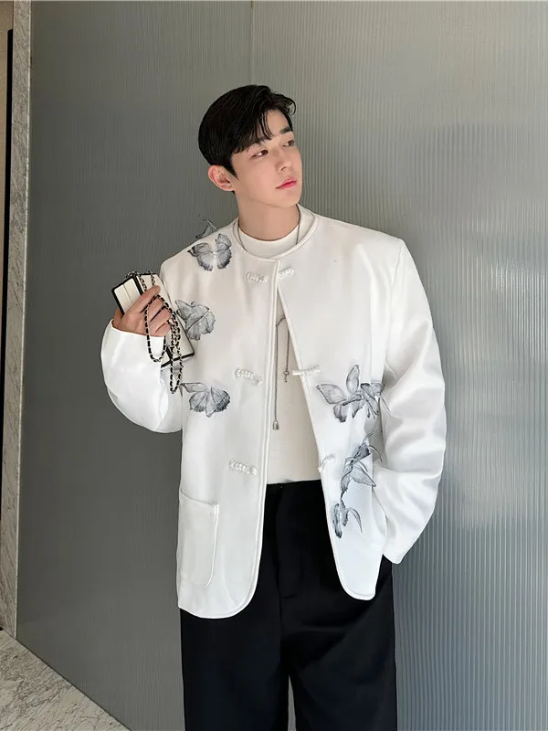 

Trendy Decorated Men's Suit Jaet Stage Faion ow Autumn Collection Loose Fit Long Sve Polyester Fabric