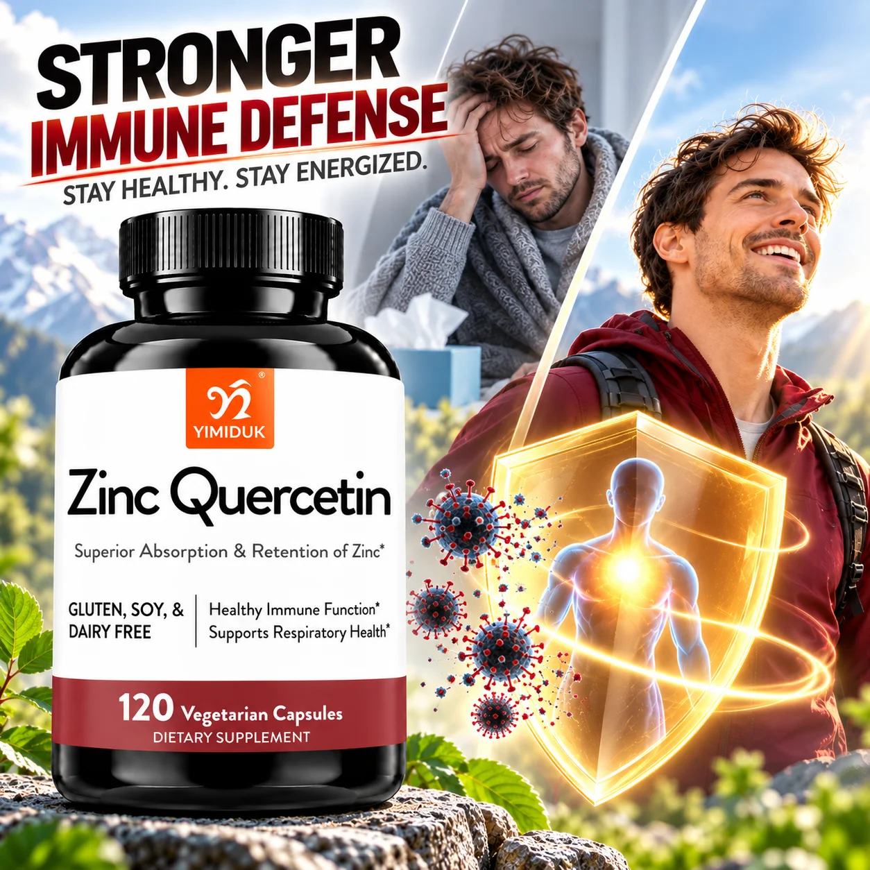 Zinc Quercetin Multi‑Benefit Capsules, Fight Free Radicals, Support Respiratory Condition, Seasonal Body Comfort & Daily Immune