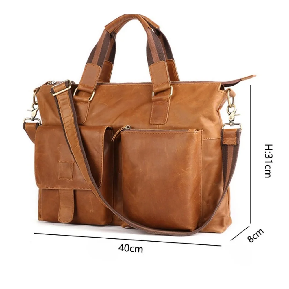 Leather Men's Premium Handbag Retro Shoulder Bag Versatile Fashion Business Computer Handheld Briefcase Versatile Simple High
