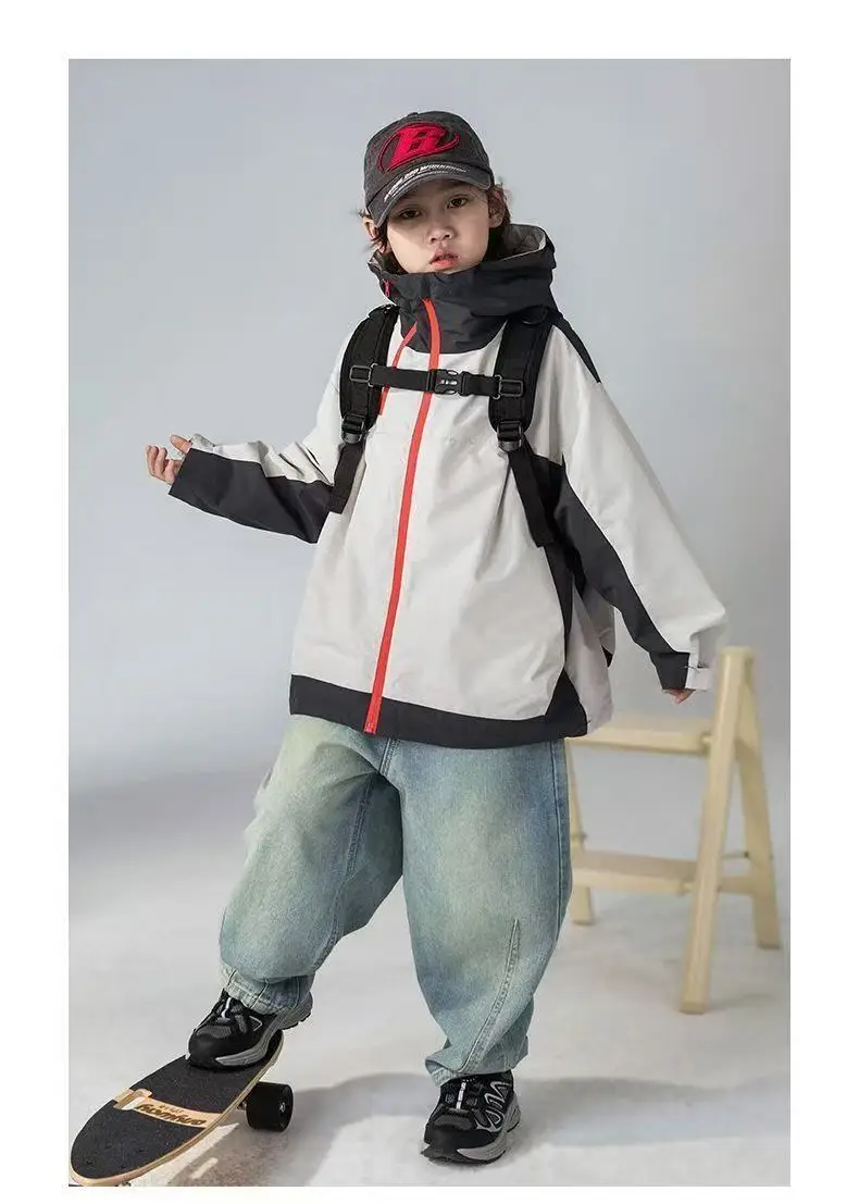 Kids Boys Hooded Coat Spring Autumn New Korean Children Top Trench Coat for Teen Girls Outerwear Windbreaker Jacket