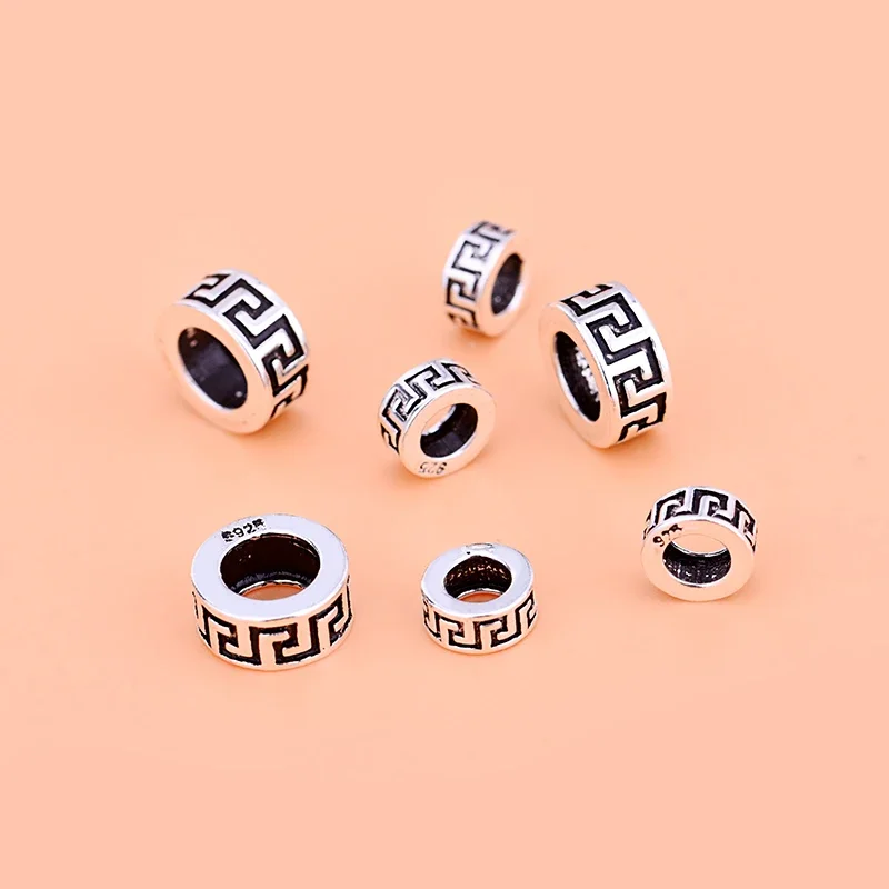 5PCS 925Sterling Thai silver beads, back pattern loose flat beads accessories, handmade jewelry materials jewelry accessories