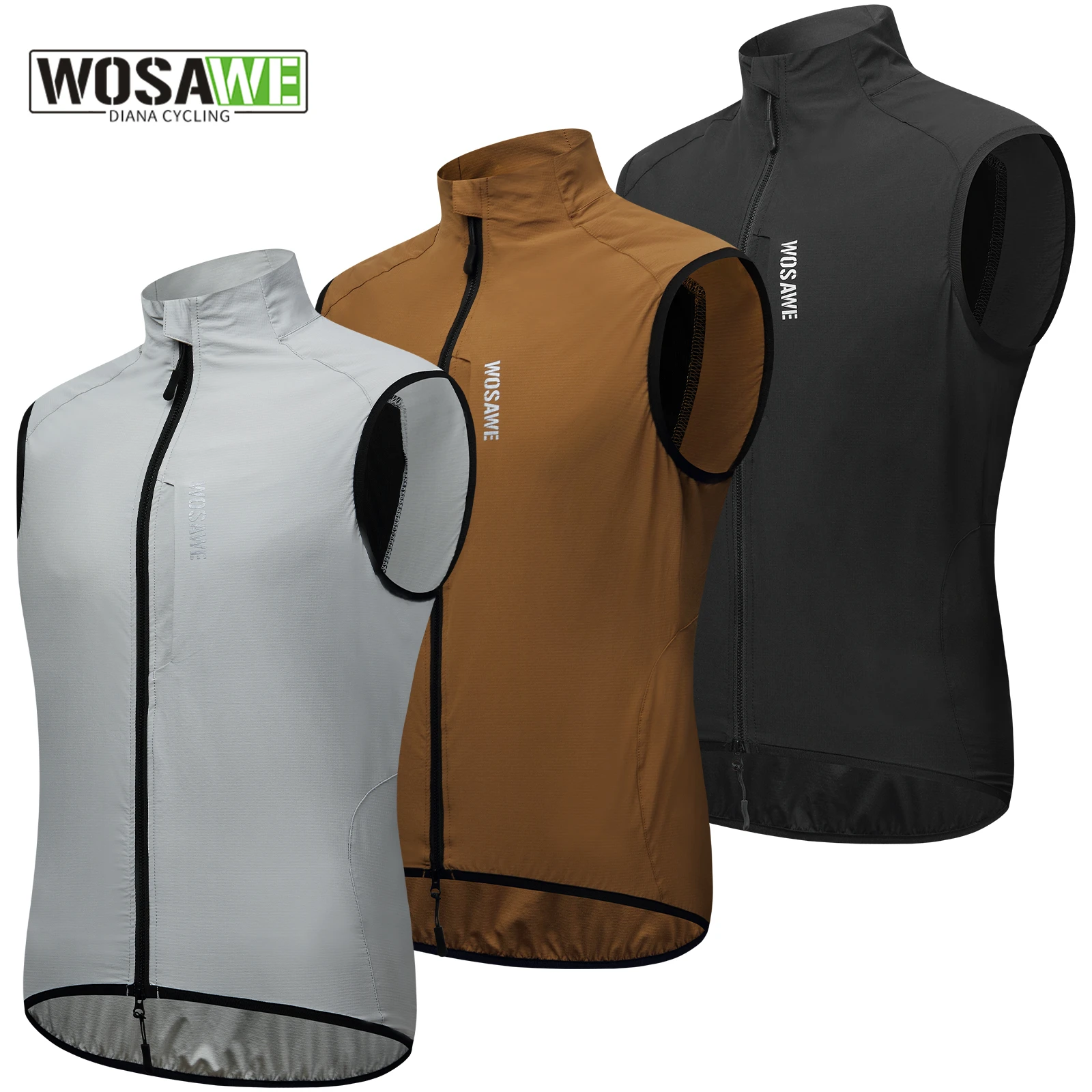 WOSAWE Cycling Vest Men Women Water-Repellent MTB Road Bike Windproof Pro Bicycle Clothes Two Way Zippers Outdoor Sports Vests