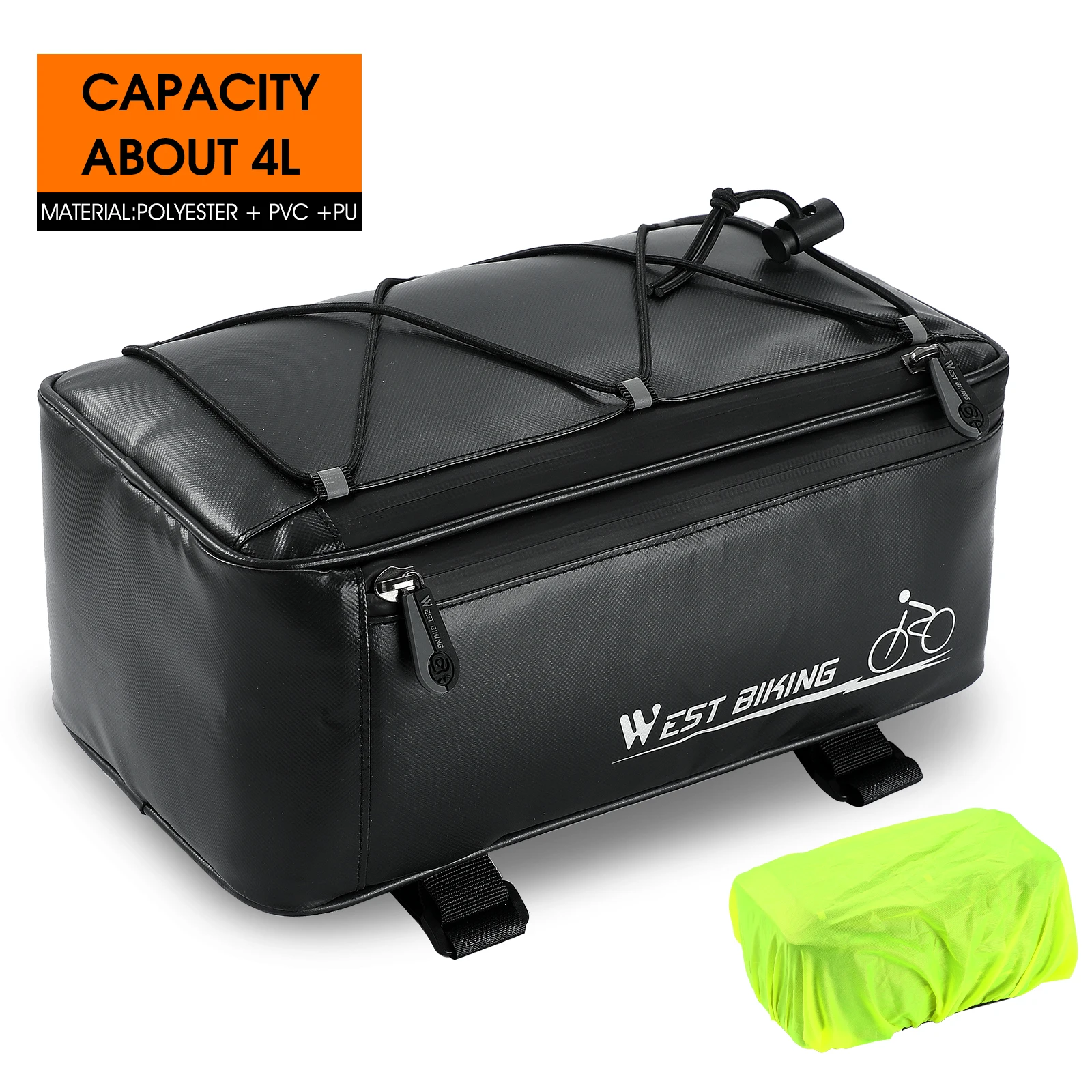 WEST BIKING Fahrrad-Rücksitztasche, 4 l, großes Fassungsvermögen, reflektierend, wasserdicht, Fahrradträgertasche mit Regenschutz, MTB, Rennrad-Zubehör