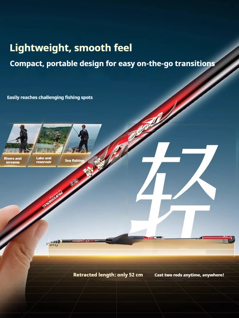 Hasida Lingzhi Rock Spinning Rod Carbon Fiber Hard 124g 3.9m Telescopic Sliding Float Big Guide Ring Fresh Saltwater Fishing Rod