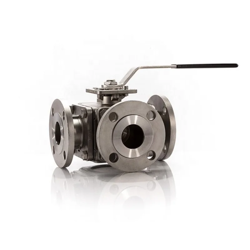 stainless steel 304 dn50 l T type multi port  3 way  flange ball valve