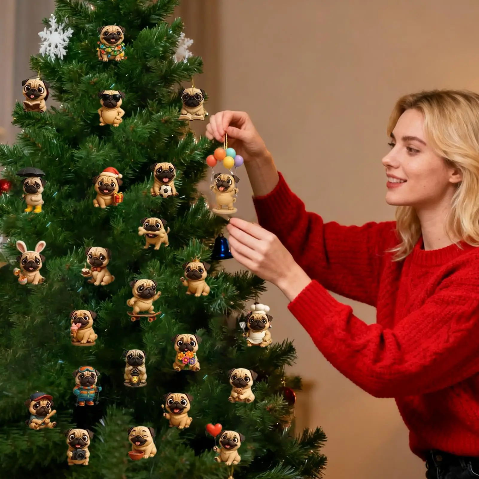 2025 الصلصال عيد الميلاد تقويم القدوم 2D الاكريليك الكلب زخرفة 24 يوما العد التنازلي شجرة عيد الميلاد الديكور مهرجان هدايا العيد