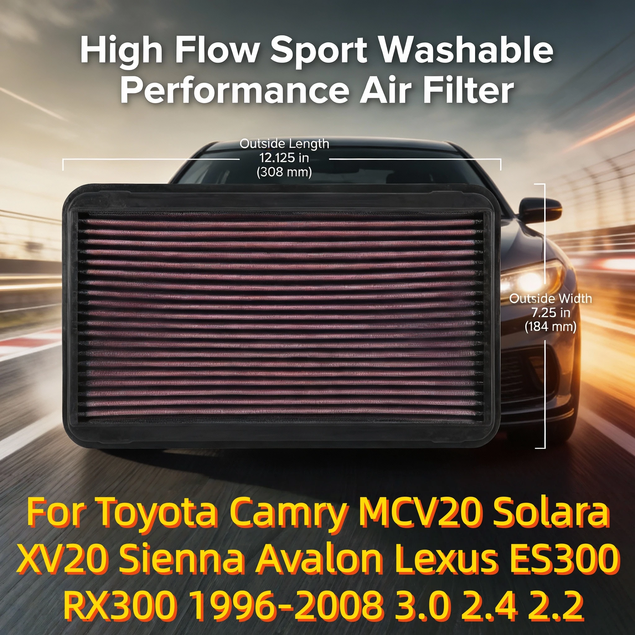 

Для Toyota Camry MCV20 Solara XV20 Sienna Avalon Lexus ES300 RX300 1996-2008 3,0 2,4 2,2 спортивный воздушный фильтр с высоким расходом 33-2145-1