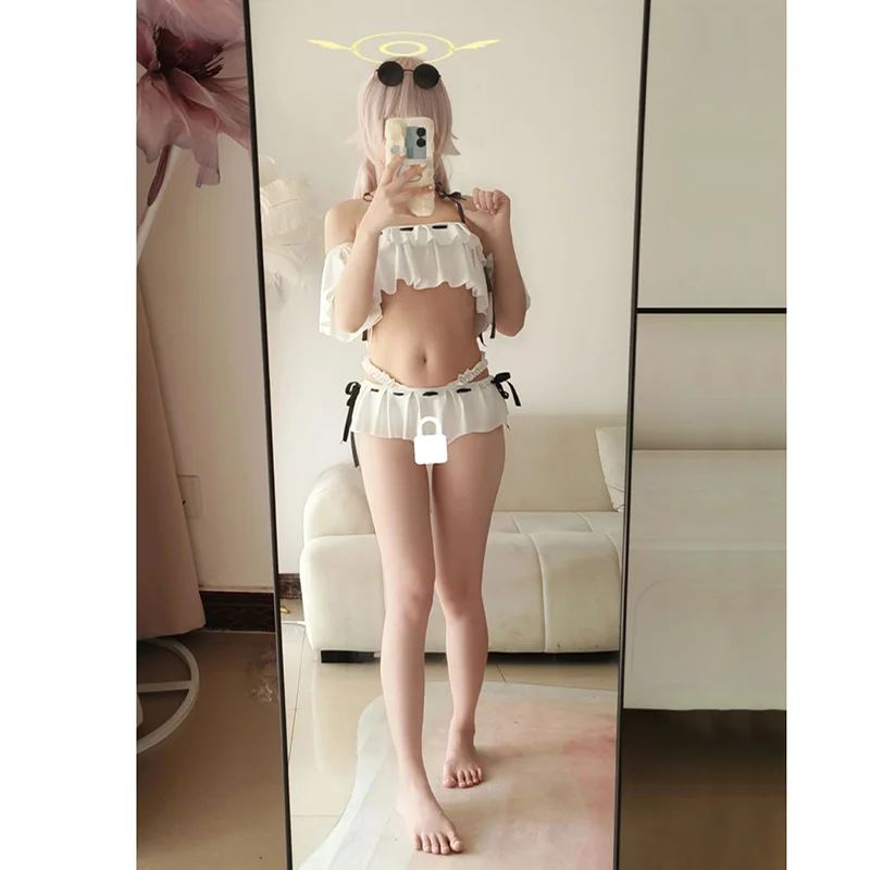 لعبة الأزرق الأرشيف Ajitani Hifumi تأثيري حلي الكبار النساء ملابس السباحة لطيف الصيف تنورة دانتيل ملابس السباحة حفلة الهالوين الزي