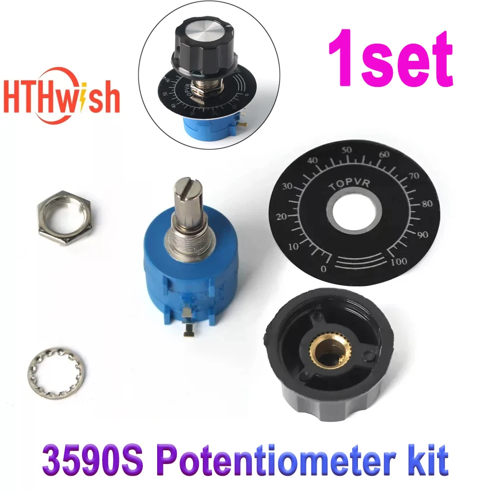

1 комплект многооборотного регулируемого резистора 3590S, комплект потенциометра с ручкой потенциометра A03 100R 200R 500R 1K 2K 5K 10K 20K 50K 100K