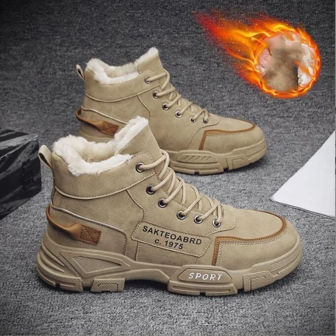 

LiveDay Winter Men's High Top Boots Plush Casual Shoes Thicken Warm Male Sonw Boots Outdoor Platform Work Footwear Zapatos