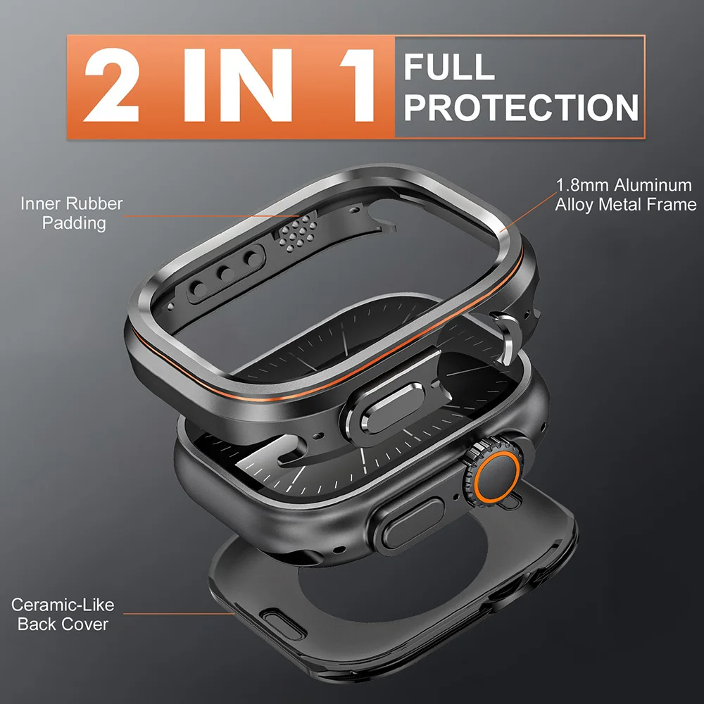 Halo Style Case for Apple Watch Ultra 2 3 49mm Metal Alloy Cover Hard Bumper for IWatch Ultra Full Protector Natural Black Color image 3