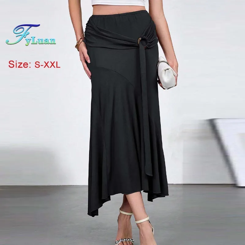 Nowa damska asymetryczna spódnica 2026, czarna, seksowna, z wysokim stanem, wyszczuplająca, długa spódnica, modna odzież uliczna, vintage, damska, codzienna spódnica maxi.