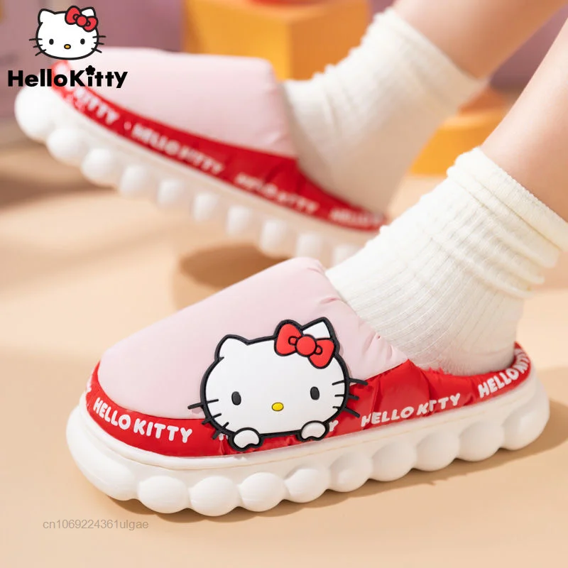 

Sanrio Hello Kitty Autumn Winter Cotton Slippers Women Waterproof Indoor Soft Fuzzy Slipper Y2k Female Cartoon Trend Home Shoes