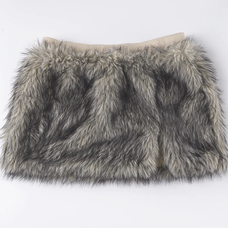 Falda en forma de A dividida con empalme de felpa de cintura baja Sexy para mujer nueva de invierno