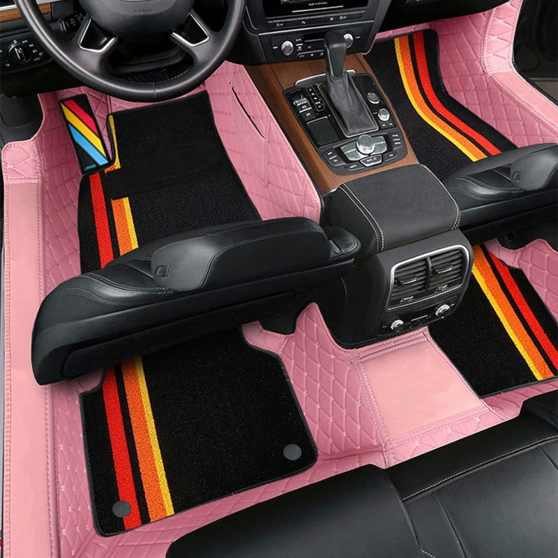 

Custom Fit Car Floor Mat Accessories Interior ECO Leather with Carpet 5 Seaters Full Pink Set Both Left and Right Hand Drive