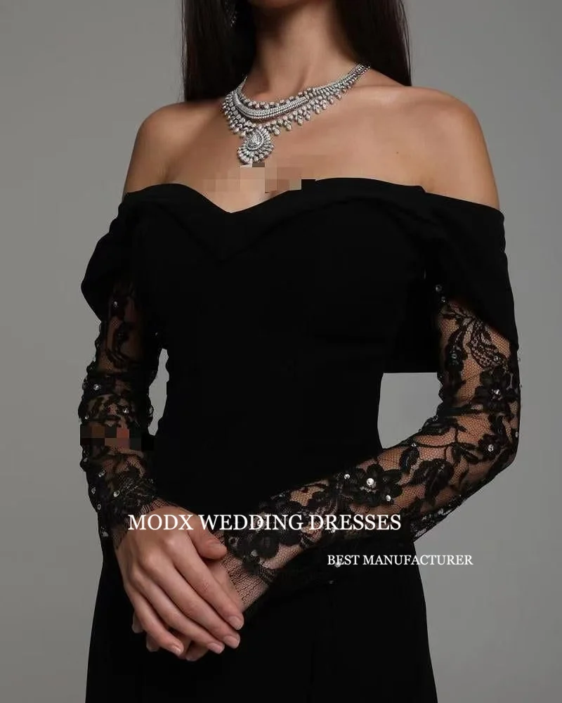 MODX Moderne schwarze Abendkleider mit langen Ärmeln, schulterfrei, Samt, formelles Partykleid, Ballkleider, Dubai, arabische Frauen, individuell