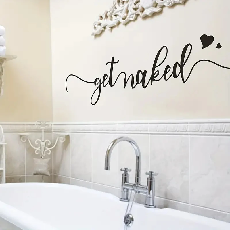 1pc Get Naked Bathroom Decals, Funny Wall Sticker Decor, Letter Print Minimalism Wall Art