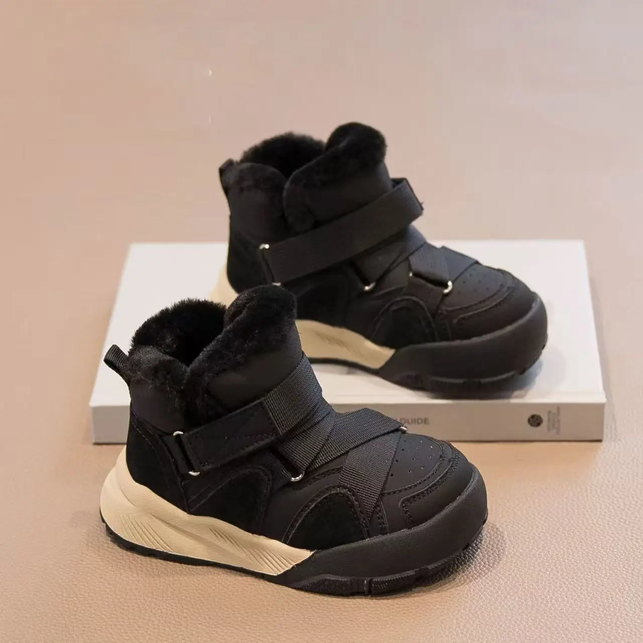 New Boys Girls Winter Fleece Warm Snow Boots Kids Non-slip Cotton Shoes Soft-soled High-top Boots Baby Children Outdoor Casual