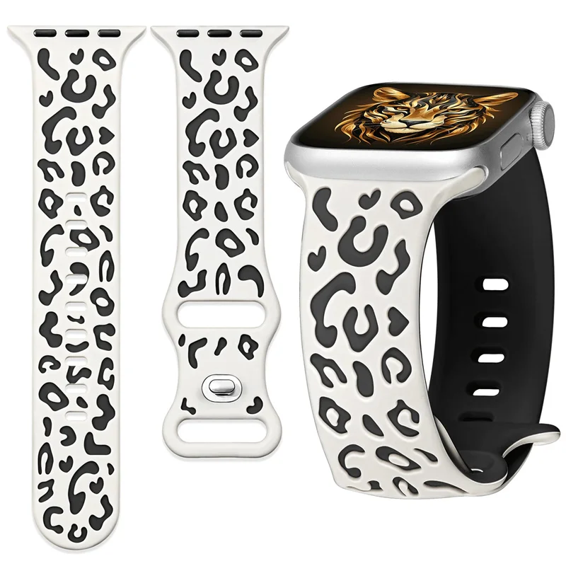 Engraved Strap For Apple Watch ultra 2 Band 49mm 45mm 44mm-42-46mm 41mm-40mm Leopard Silicone bracelet Series 10 9 8 7 se 6 5 4