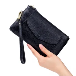 Pochette da donna in vera pelle di moda portamonete solido portafoglio lungo borse da donna per cellulare borse versatili per soldi