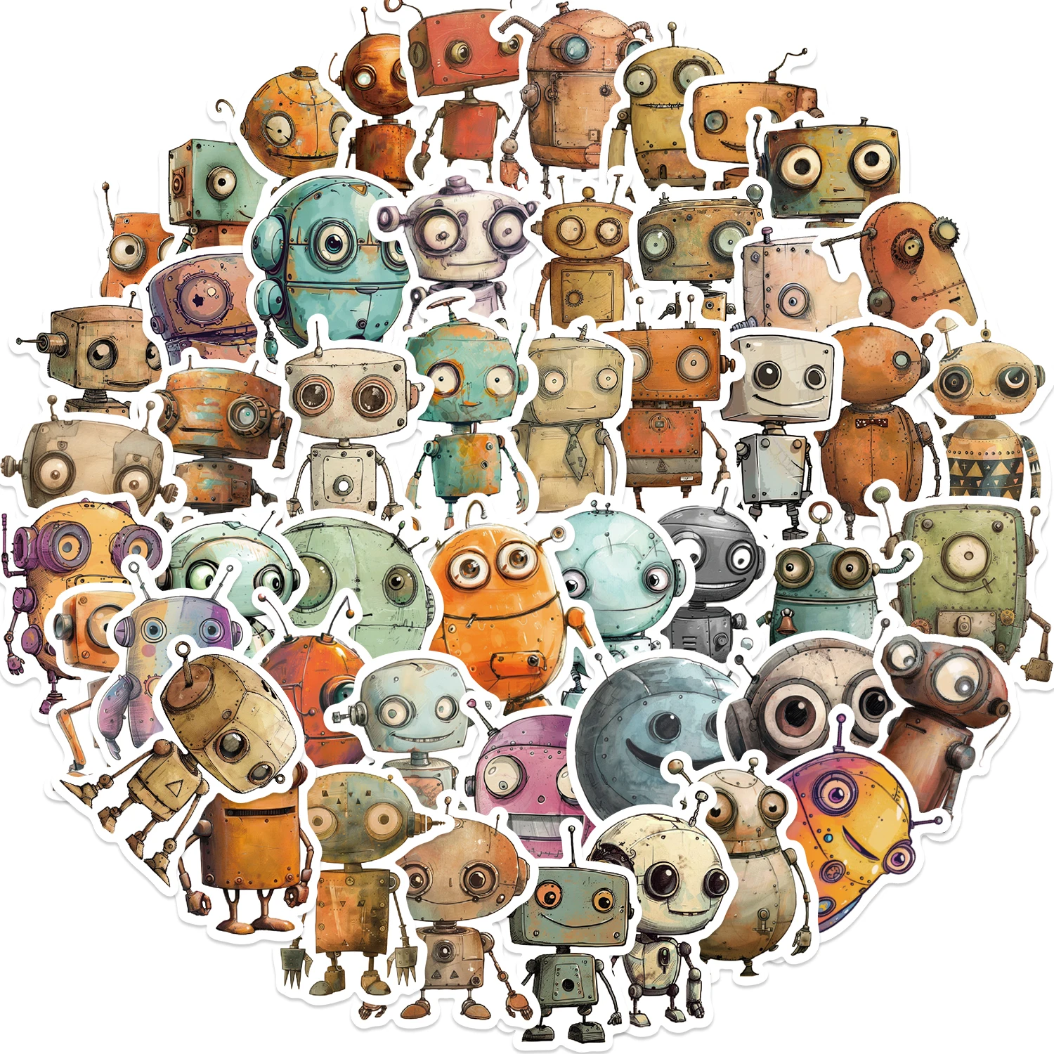 50 Stuks Grillige Robots Graffiti Sticker Voor Mobiele Telefoons Koelkasten Computers Decor Waterdichte Stickers Schattige Cartoon Stickers