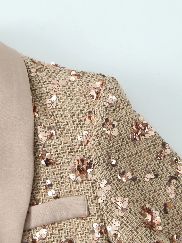 ヨーロッパ風の新しいレディースファッション、多用途でエレガントなスパンコール付きサイドタイの長袖スーツジャケット（職場向け）