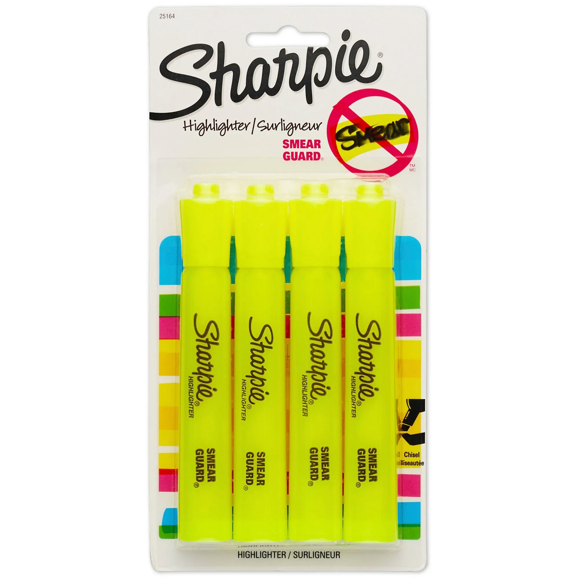 4pk Highlighters Smear Guard Chisel Tip Yellow: Bold Markers for School & Office, Art Stationery