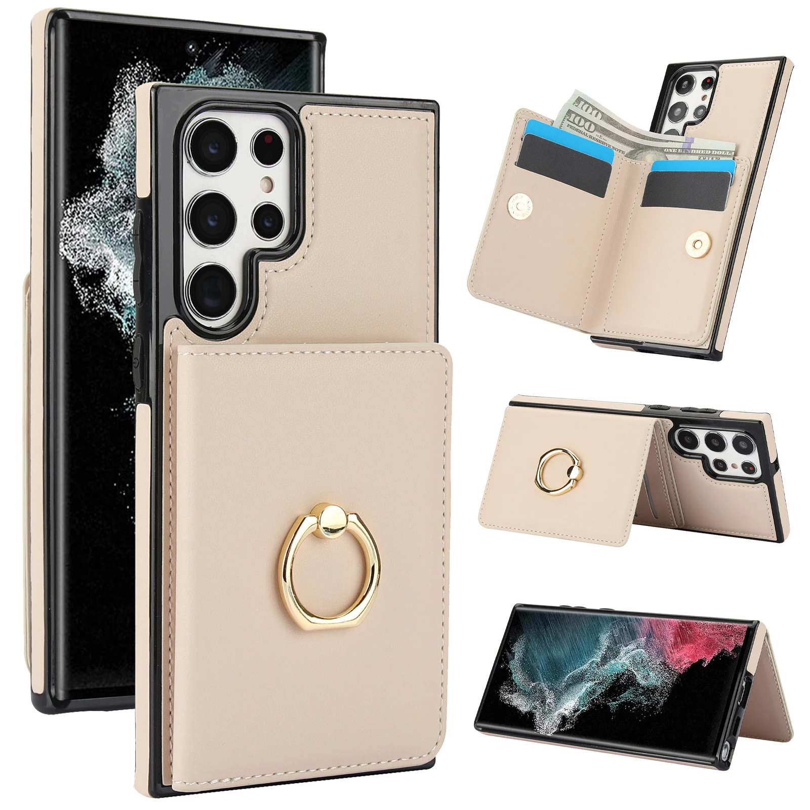 Wallet Card Slot Anti-theft Brush Sticker Magnetic Flip Leather Case For Samsung Galaxy S24 Ultra S23 Plus S22 S21  A52 53 54 FE