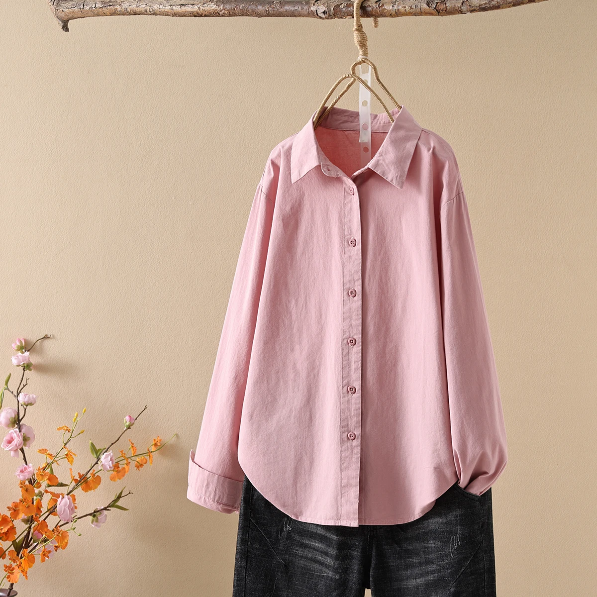 Chemise ample en coton décontractée pour femmes, chemisiers et hauts simples à manches longues, couleur unie, vêtements fins pour dames, nouvelle collection printemps-automne 2025