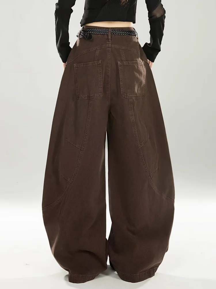 2026 Japanese Y2K Style Vintage Brown Patchwork Baggy Women's Jeans Pants Wide Leg Woman Clothing Casual Cotton Long Trousers
