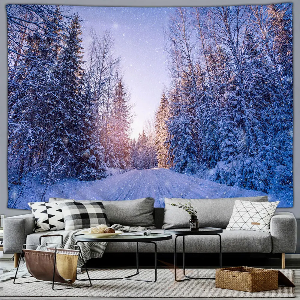 Winter forest snow scene tapestry wall hanging home bedroom living room  mural decorative background cloth 