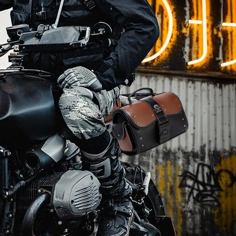 Motorcycle Luggage Bag Leather Handlebar Bag Tool Organizer Waterproof Motorcycle Accessories For Outdoor Dirtbike Riding Daily