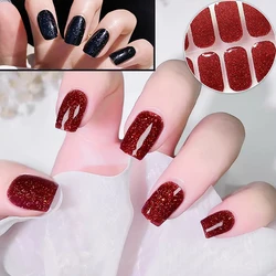 16 Tips UV Semi Cured Nail Stickers Gel Nail Polish Wraps Full Cover Adhesive Nails Decals Patch Sliders UV Lamp Cured Decal