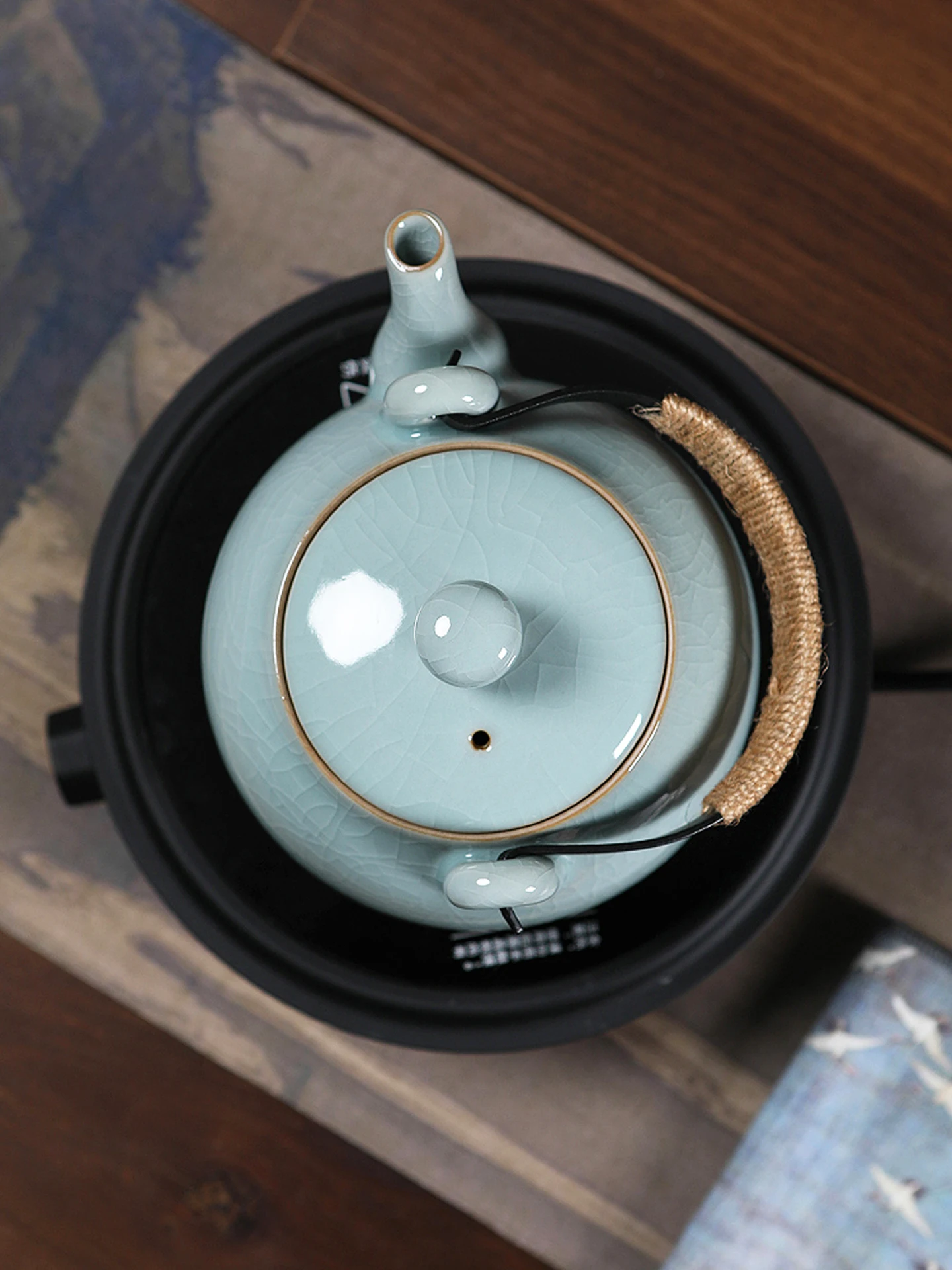 Rongchen Blue Porcelain Tea Pot Ceramic Heating Water Boiling Tea Making Health Care Gongfu Tea Set Traditional Craft Ice Cra...