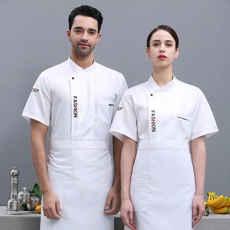 Restaurant Breathable Cook Uniform Summer Men's Short-Sleeved Chef Clothes Hotel Workwear Clothes Canteen Kitchen Jacket