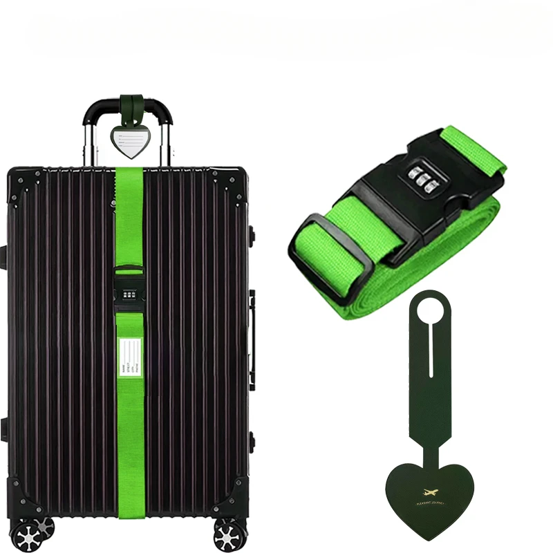 Heart-Shaped Luggage Tag Set 2m Extra-Long Wear-Resistant Nylon Packing Strap Anti-Tamper Strap Airline Identification Tag Travel Accessories Suitable for Travelers/Business Commuters/Student Trips Anti-Tamper Accessories for Checked Baggage