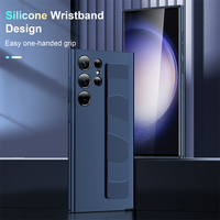 Luxury Silicone Elastic Wrist Strap Shockproof Case For Samsung S25 Edge S24 S23 Ultra Plus Matte Clear Thin Hard PC Back Cover