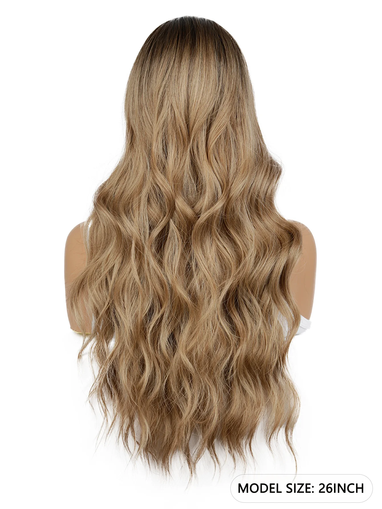 شعر صناعي طويل مموج ذهبي بني، شعر مستعار عالي الجودة 26 بوصة للنساء، يستخدم للاستخدام اليومي والكوسبلاي وعيد الميلاد وما إلى ذلك.