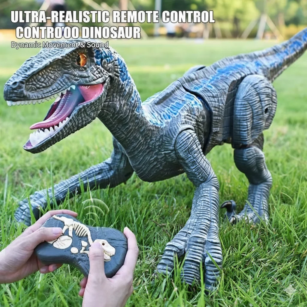

Электрический пульт дистанционного управления, прогулочная игрушка-динозавр, реалистичная кричащая модель велоцираптора, подарок для мальчика, звук Юрского периода, подарок для детей