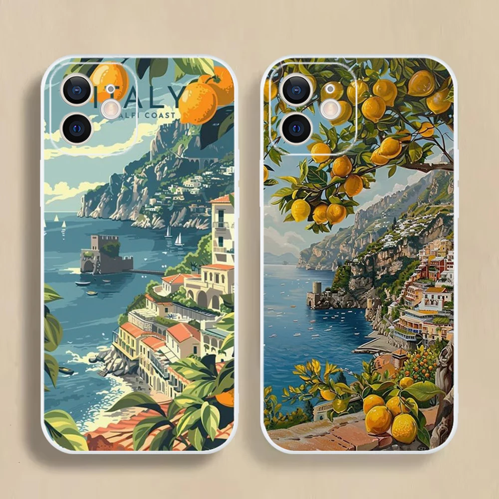 Meeresblick-Haus-Zitronen-Handyhülle für iPhone 17 16 15 14 13 12 11 Pro Max Mini SE 7 8 Plus 17E Stoßfeste Rutschfeste Schutzhülle Fundas
