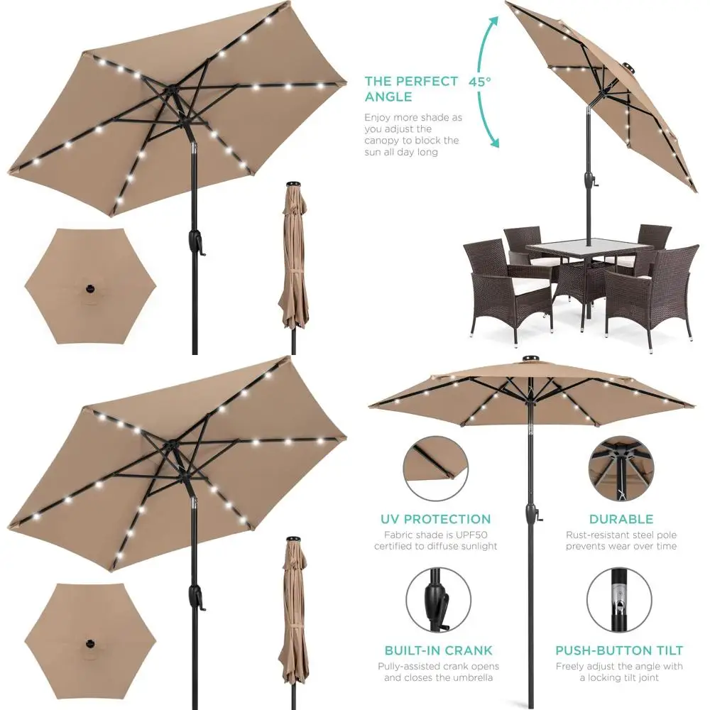 

Зонт для патио 7,5 футов с ручкой-кривошипом и LED-подсветкой для террасы и зоны у бассейна