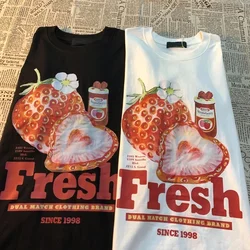 Fresh Strawberry American Retro Creative Print Short Sleeved T-shirt Women's Trendy Brand Loose Versatile Half Sleeved Shirt Top